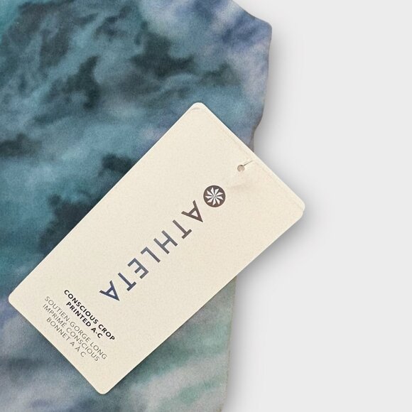 NWT Athleta Conscious Crop Tank Bra M Turquoise Blue Watercolor Longline NEW - Picture 2 of 4